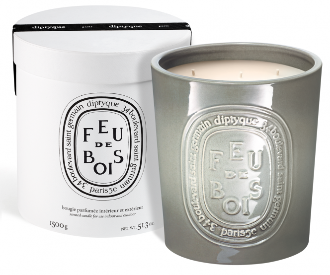 Diptyque Bougie Parfumée grise Feu de Bois
